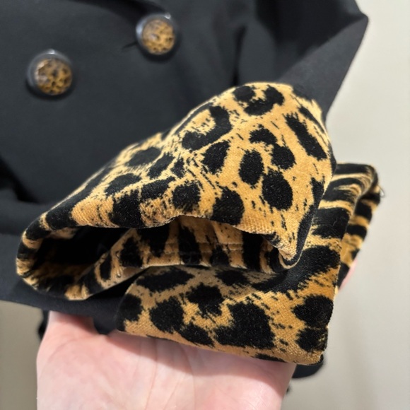 80s Vintage Black Velvet Leopard Print Trim Suit Blazer Jacket Size 12 Buttons - Picture 5 of 9